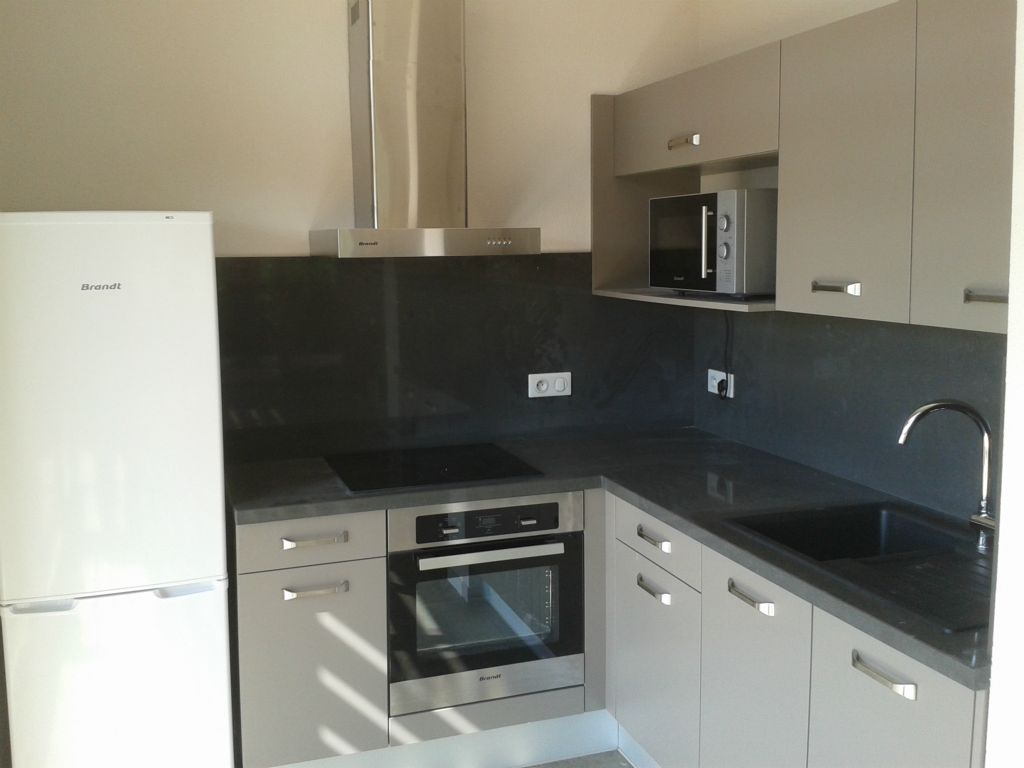 VILLAGE VACANCES DU LAC DE MENET ****, cuisine des chalets Camping Auvergne : Cuisine tout confort, plan en quartz, lave vaisselle, four, hotte, frigo 300 litres, micro ondes.